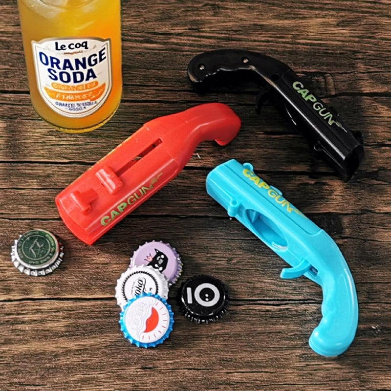 LIBERATECH Cap Shooting Bottle Opener Gun - Launches Caps for World Cup Parties, BBQs & Adult Gatherings, Fun Gadget for Men, Unique Gag Gift for Sports Events (Blue red black gray) - Image 2